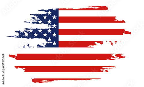 Flag of the United States of America, brush background. USA flag brush vector.  Happy 4th of July USA Independence Day greeting card. Lettering and American flag grunge brush paint background.