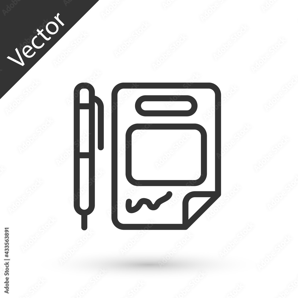 Grey line Contract money and pen icon isolated on white background. Banking document dollar file finance money page. Vector