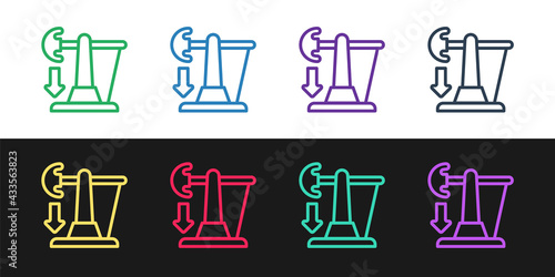 Set line Drop in crude oil price icon isolated on black and white background. Oil industry crisis concept. Vector