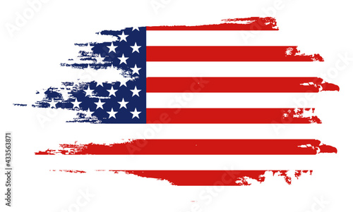 Flag of the United States of America, brush background. USA flag brush vector.  Happy 4th of July USA Independence Day greeting card. Lettering and American flag grunge brush paint background.