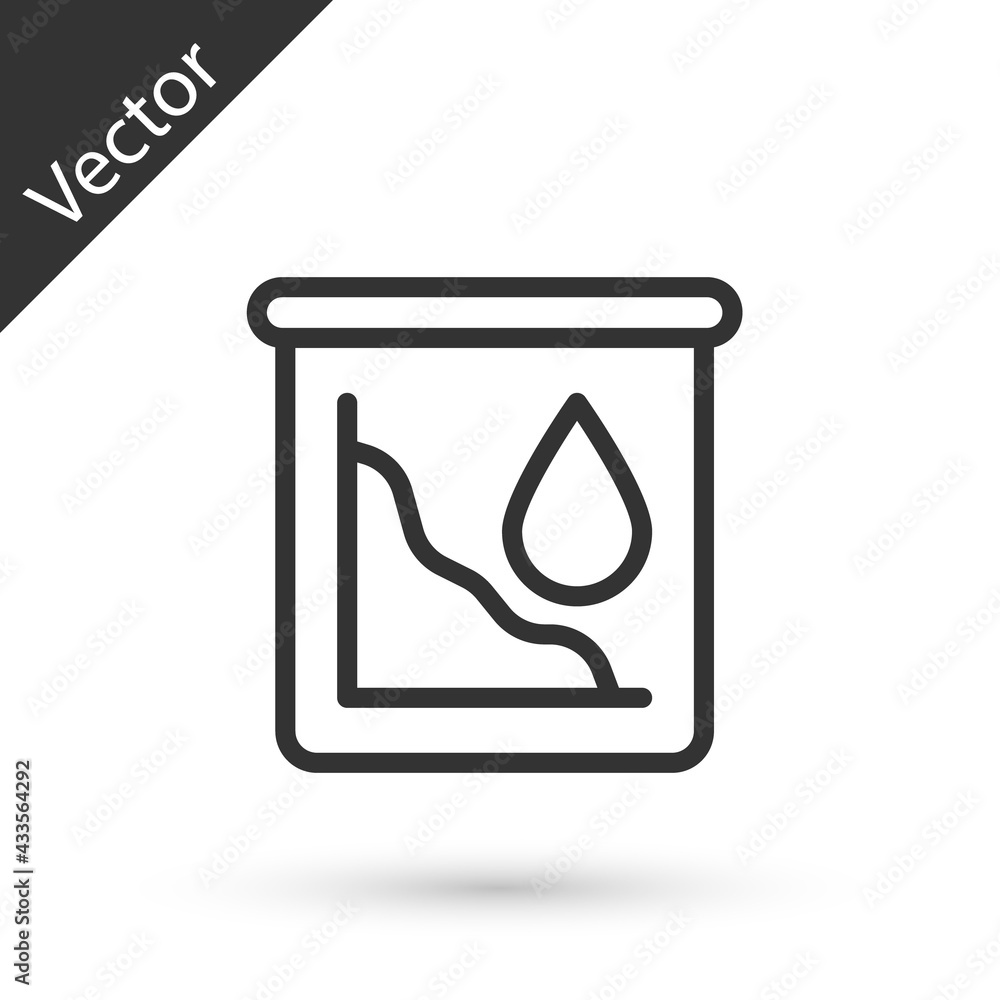 Grey line Drop in crude oil price icon isolated on white background. Oil industry crisis concept. Vector Grey line Drop in crude oil price icon isolated on white background. Oil industry crisis concept. Vector