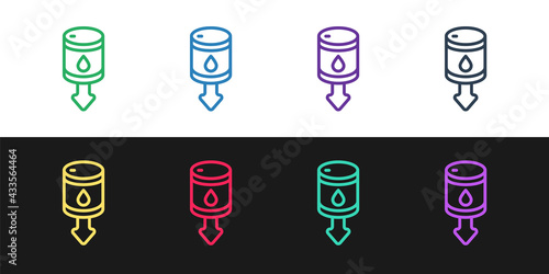 Set line Drop in crude oil price icon isolated on black and white background. Oil industry crisis concept. Vector