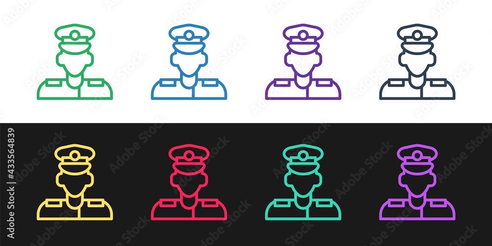 Set line Pilot icon isolated on black and white background. Vector Set line Pilot icon isolated on black and white background. Vector