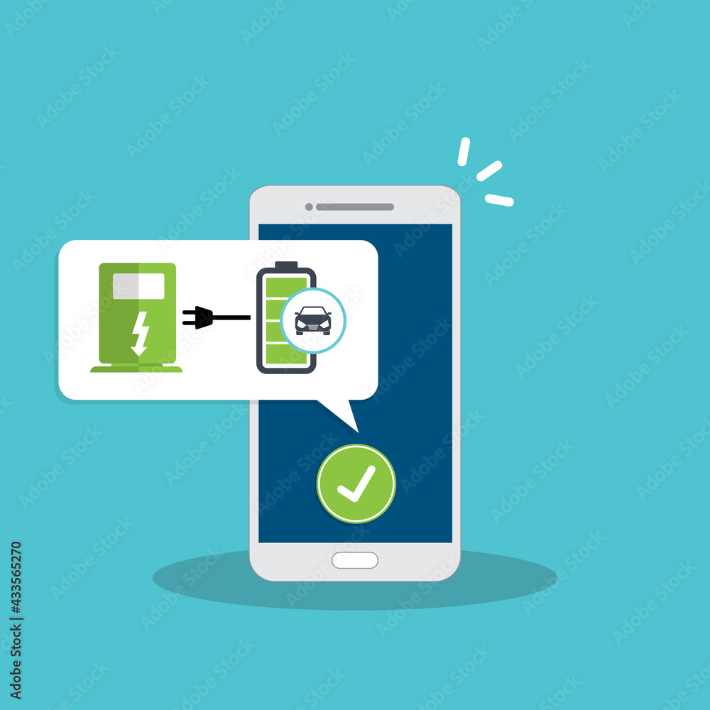 Electric car charging application on a mobile phone. Electric car charging application on a mobile phone.