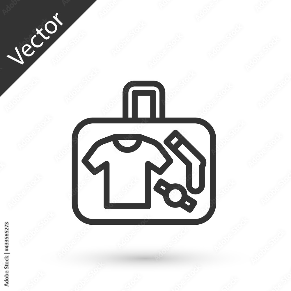 Grey line Suitcase for travel icon isolated on white background. Traveling baggage sign. Travel luggage icon. Vector Grey line Suitcase for travel icon isolated on white background. Traveling baggage sign. Travel luggage icon. Vector