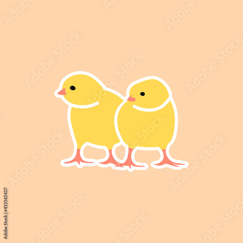 Two little yellow chickens on a pastel background. Vector.