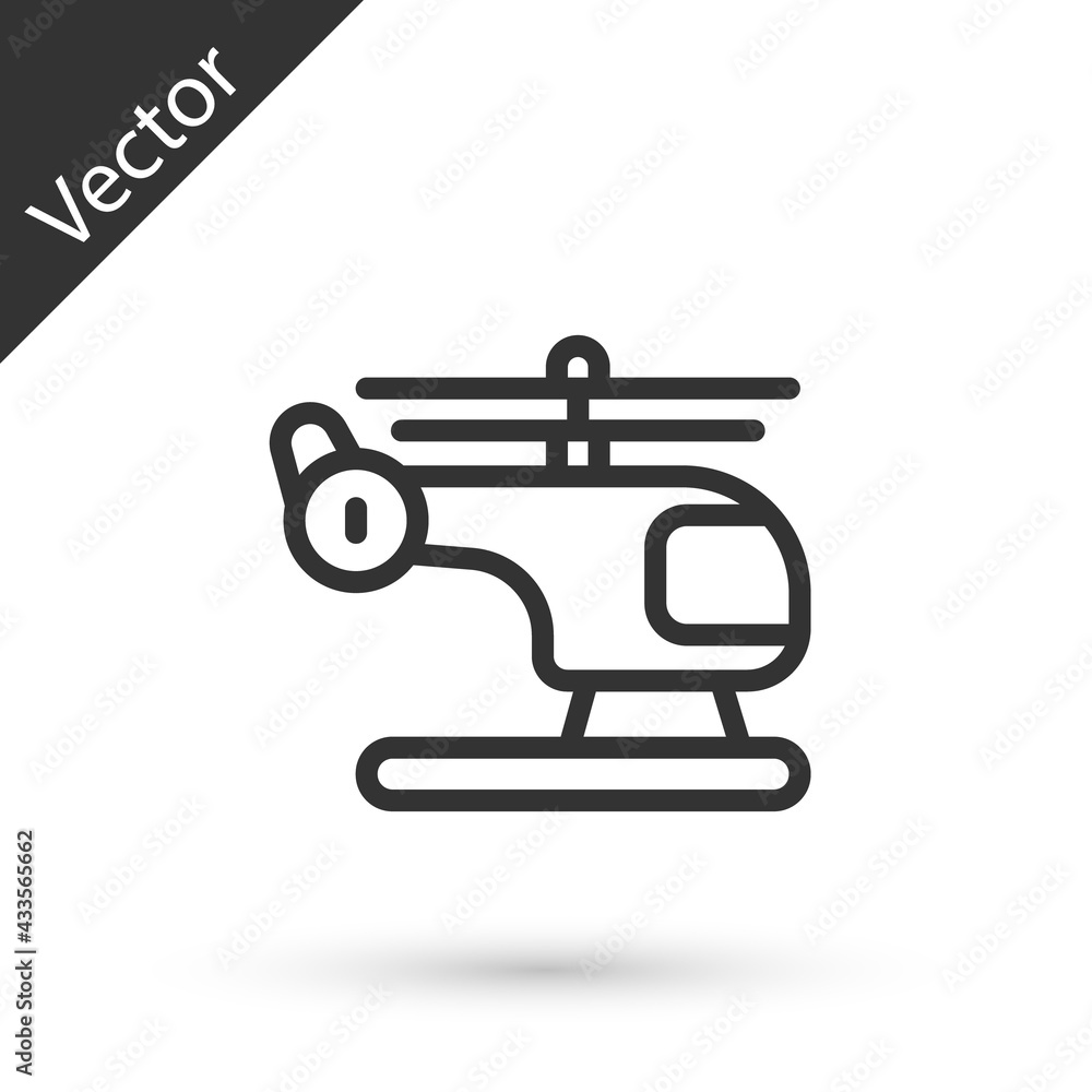 Grey line Helicopter aircraft vehicle icon isolated on white background. Vector Grey line Helicopter aircraft vehicle icon isolated on white background. Vector