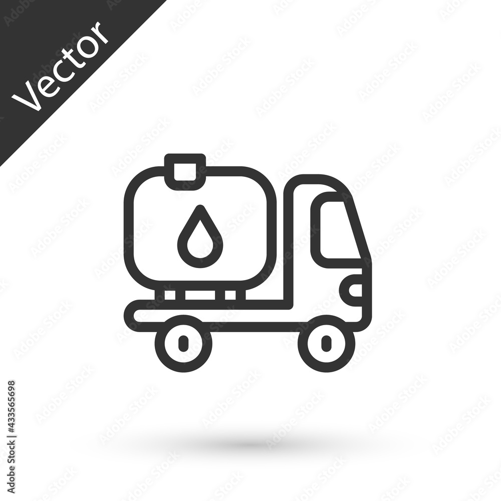 Grey line Fuel tanker truck icon isolated on white background. Gasoline tanker. Vector Grey line Fuel tanker truck icon isolated on white background. Gasoline tanker. Vector