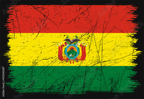 Creative grunge flag of Bolivia country. Happy independence day of Bolivia. Brush flag on shiny black background