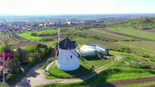 Lower Austria Windmill of Retz in the Weinviertel region. Scenic Landscape with Fields and agriculture. photo