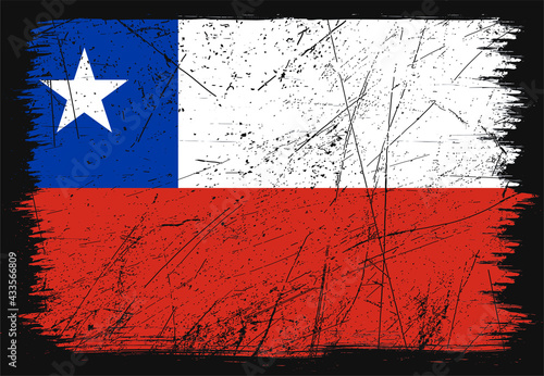 Creative grunge flag of Chile country. Happy independence day of Chile. Brush flag on shiny black background