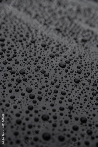 Hydrophobic effect on car varnish after using ceramic coating. Water drops on car