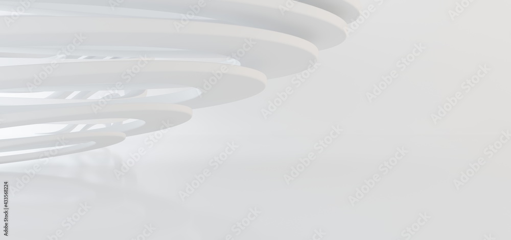 Luxury white abstract architectural minimalistic background. Contemporary showroom. Modern exhibition stand. Empty gallery. Backlight. Polygonal Graphic Design. 3D illustration and rendering.