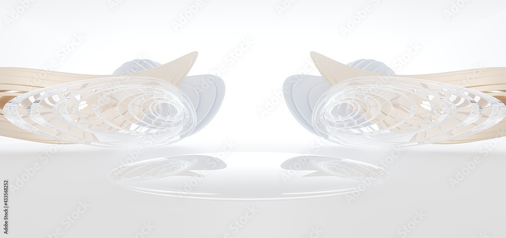 Luxury parametric abstract architectural minimalistic background. Contemporary showroom. Modern colored glass exhibition tunnel. Empty gallery. Backlight. 3D illustration and rendering.