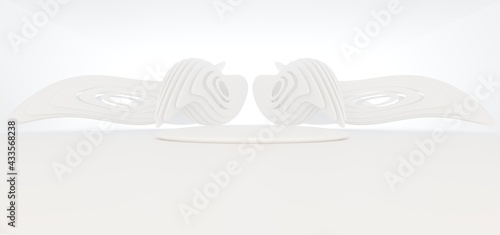 Obraz na płótnie Luxury white abstract architectural minimalistic background. Contemporary showroom. Modern exhibition stand. Empty gallery. Backlight. Polygonal Graphic Design. 3D illustration and rendering. w salonie