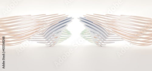 Obraz na płótnie Luxury parametric abstract architectural minimalistic background. Contemporary showroom. Modern colored glass exhibition tunnel. Empty gallery. Backlight. 3D illustration and rendering. w salonie