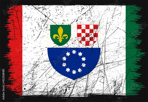 Happy independence day of Federation of Bosnia and Herzegovina. Brush flag on shiny black background