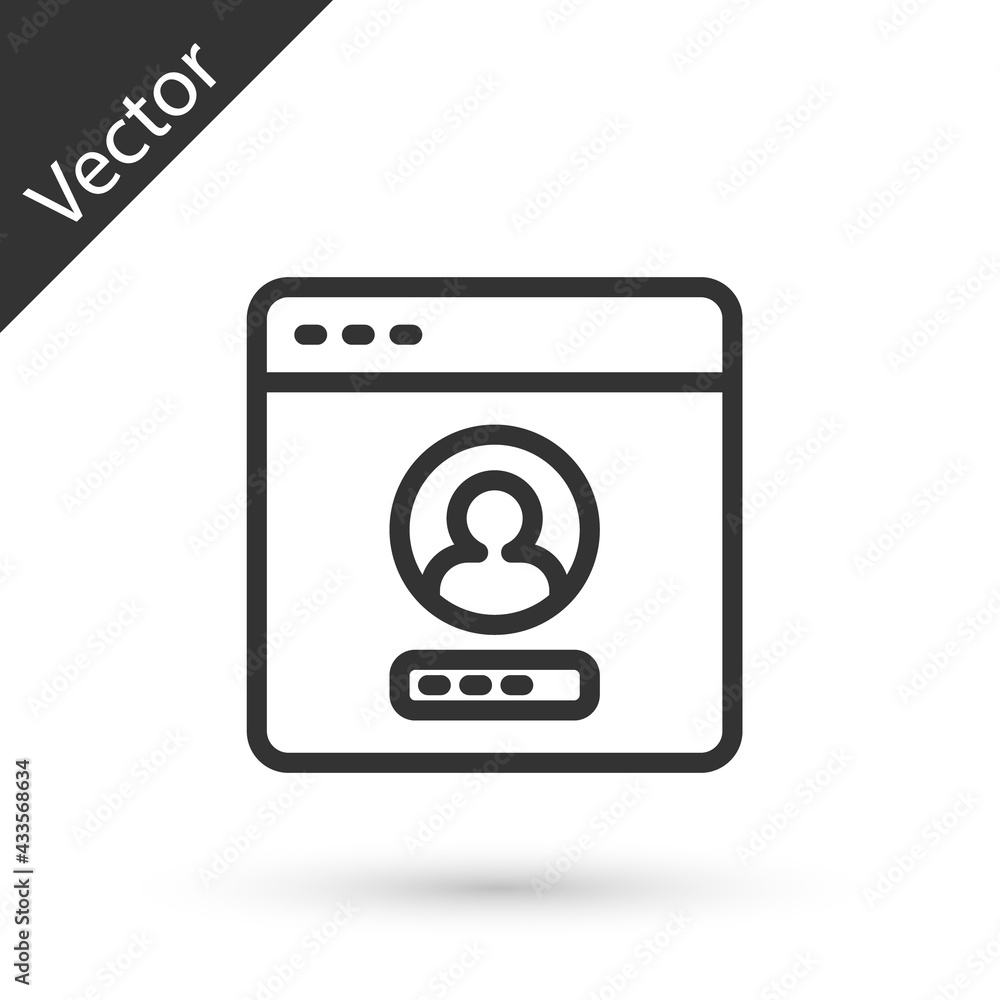 Grey line Create account screen icon isolated on white background. Vector Grey line Create account screen icon isolated on white background. Vector