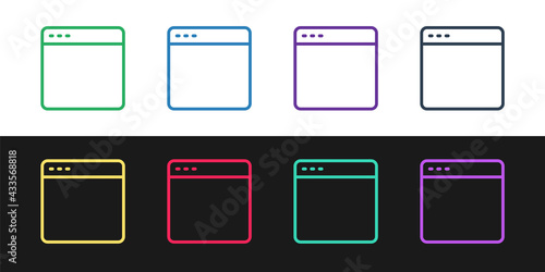 Set line Browser window icon isolated on black and white background. Vector