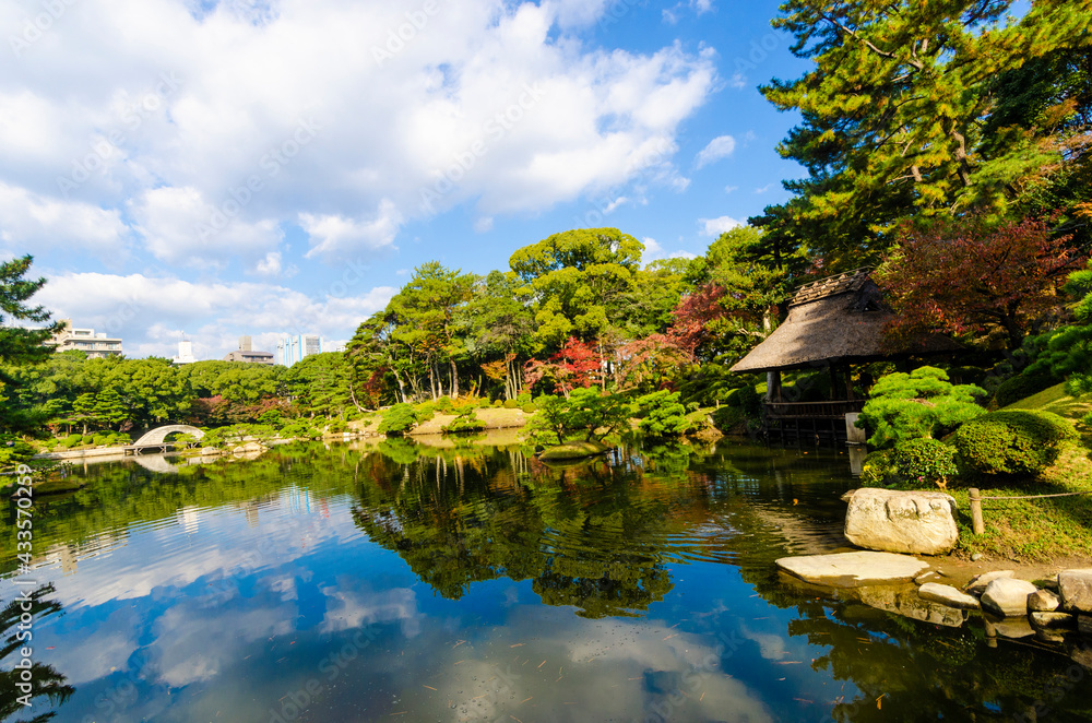 Shukkeien Japanese garden in Hiroshima, Japan.