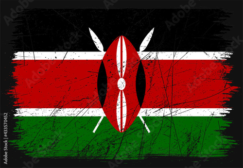 Creative grunge flag of Kenya country. Happy independence day of Kenya. Brush flag on shiny black background