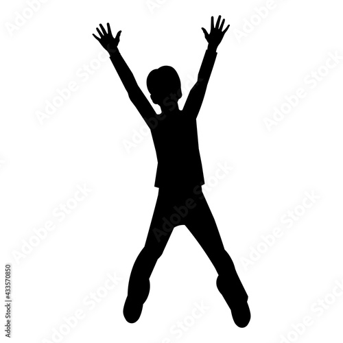Boy jumps with his hands up vector isolated silhouette