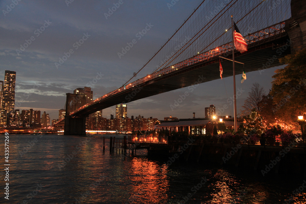 Panorama of Brooklyn and Manhattan Bridges at night Panorama of Brooklyn and Manhattan Bridges at night