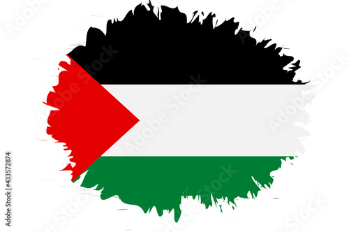 Palestine flag in grunge brush stroke shape over white background