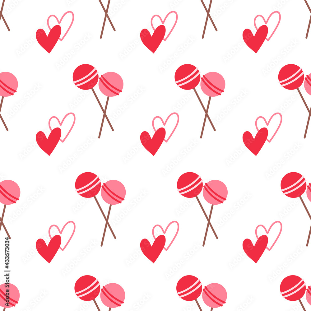 Seamless colored pattern with candies and hearts. vector illustration.
