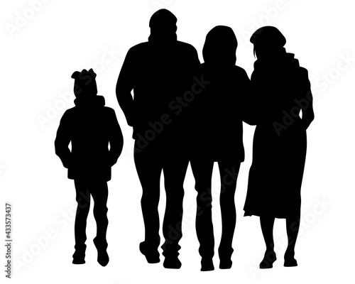 Big crowds people on street. Isolated silhouette on a white background