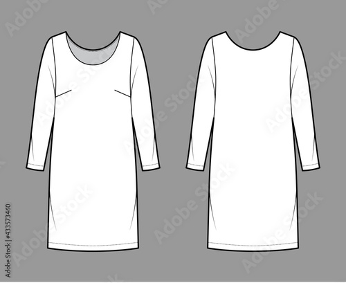 Wallpaper Mural Dress shift chemise technical fashion illustration with long sleeves, oversized body, knee length pencil skirt. Flat apparel front, back, white color style. Women, men unisex CAD mockup Torontodigital.ca