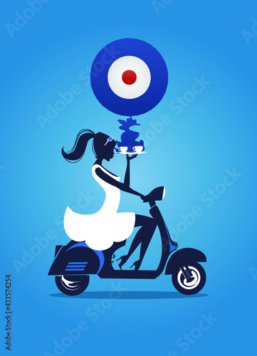 Mod Waitress Silhouette delivering a coffee on a scooter