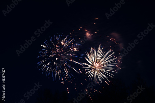 Brightly colorful fireworks and salute of various colors in the night sky