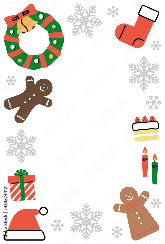 Naklejka premium 色々なクリスマスアイテムのフレーム／縦向き