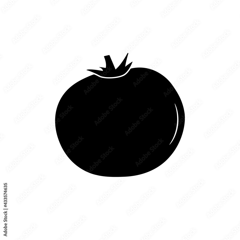 Tomato silhouette icon for web background design. Flat cartoon vector illustration isolated on white background. Symbol, logo, vector icon Tomato silhouette icon for web background design. Flat cartoon vector illustration isolated on white background. Symbol, logo, vector icon