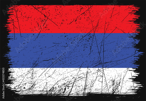 Creative grunge flag of Republika Srpska country. Happy republic day of Republika Srpska. Brush flag on shiny black background