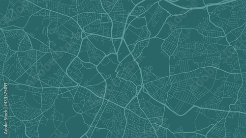 Cyan green Birmingham city area vector background map, streets and water cartography illustration.
