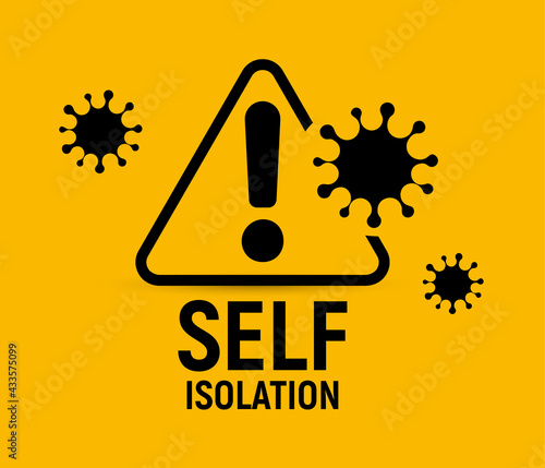 Coronavirus warning and attention icon. Self isolation and self quarantine exclamation mark. COVID-19 or 2019-nCoV epidemic and pandemic symbol. Logo template for medical Infographic. Isolated vector.