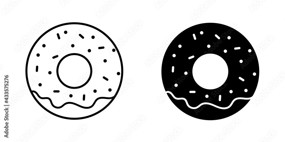 Fototapeta premium Set of black donut icons. Simple flat design. Cartoon vector illustration isolated on white background