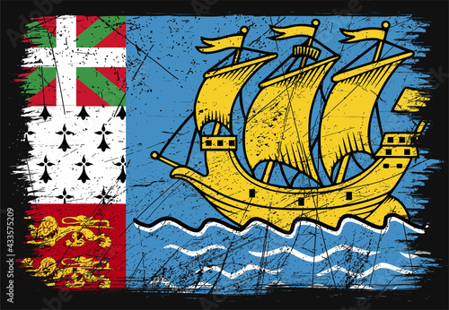 Happy national day of Saint Pierre and Miquelon. Brush flag on shiny black background