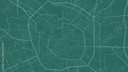 Green Milan city area vector background map, streets and water cartography illustration.