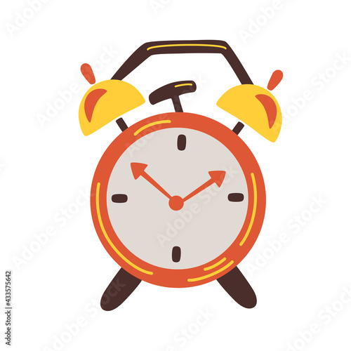 Alarm clock. clock design concept. Retro Red alarm clock is ringing. Wake-up time. Morning time. Flat vector illustration.