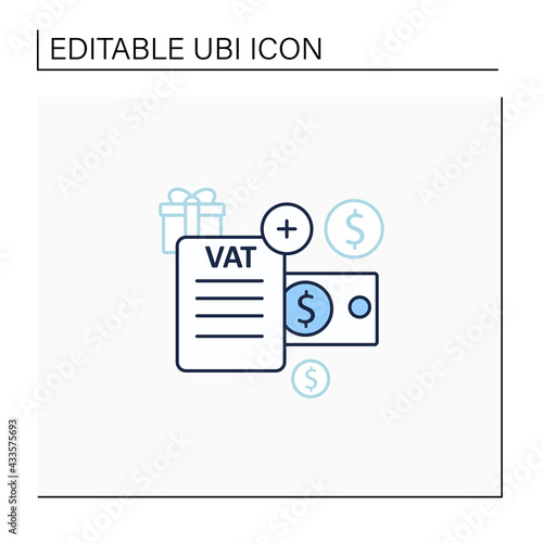 Value added tax line icon.Indirect tax,goods price. Paid by buyer. Universal basic income concept. Isolated vector illustration.Editable stroke