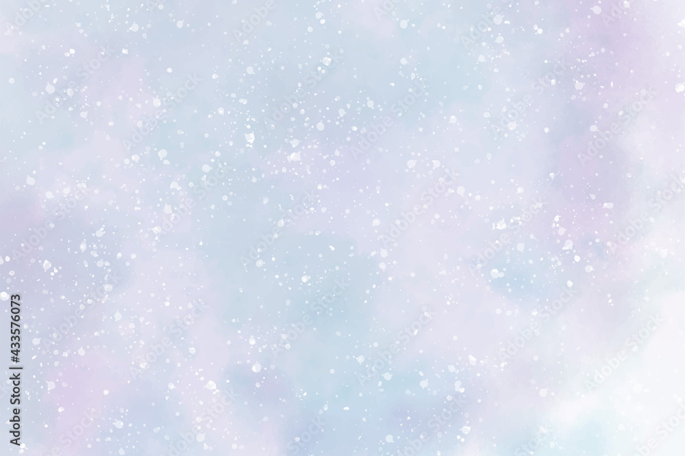 Abstract watercolor vector background. Snowfall on a cold blue winter background. Hand painted watercolor sky and clouds