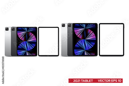 New generation 2021 tablet,Mock up of popular tablet with 2 size 11 and 12.9 inch front view and blank display ,realistic vector illustration.