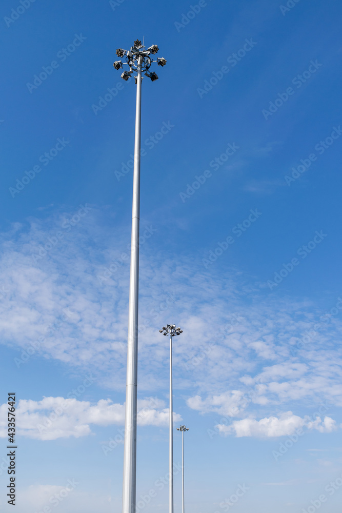 Lighting tower against a clear blue sky