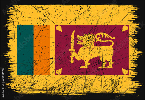 Creative grunge flag of Sri Lanka country. Happy independence day of Sri Lanka. Brush flag on shiny black background