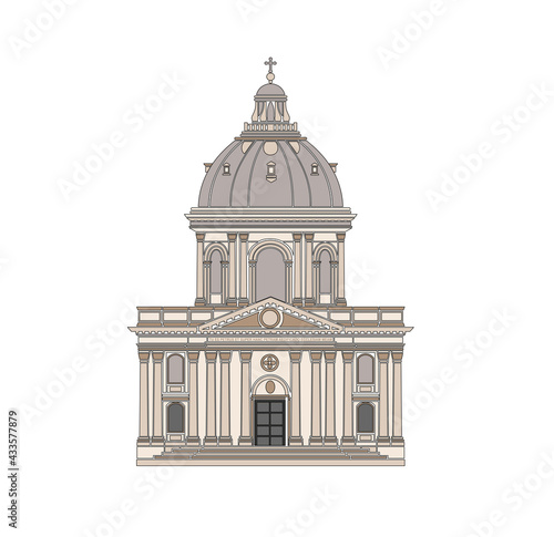 DRAWING OF HISTORICAL BUILDINGS OF VENICE, ANCIENT ITALIAN ARCHITECTURE IN GOTHIC AND NEOCLASSIC STYLE