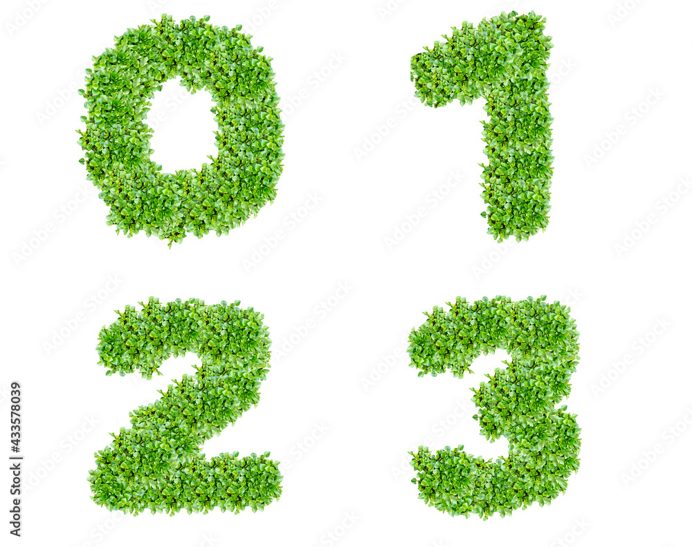 Numbers 0, 1, 2, 3 made of lawn grass Numbers 0, 1, 2, 3 made of lawn grass
