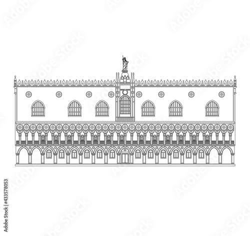 DRAWING OF HISTORICAL BUILDINGS OF VENICE, ANCIENT ITALIAN ARCHITECTURE IN GOTHIC AND NEOCLASSIC STYLE